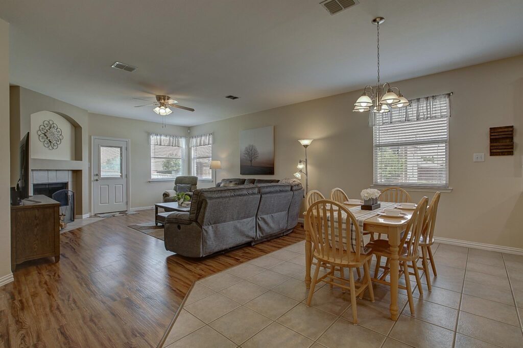 Kitchen Dining Area and Living Room