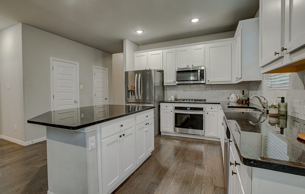 Stainless steel appliances and ample cabinet storage